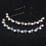 Zircon Silver Hairband Bridal Tiara Pearls Wedding Crown