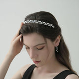 Zircon Silver Hairband Bridal Tiara Pearls Wedding Crown
