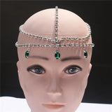 Boho Green Crystal Headband Hair Chain Water Drop Rhinestone Head Chain