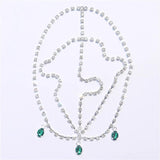 Boho Green Crystal Headband Hair Chain Water Drop Rhinestone Head Chain