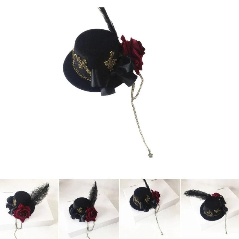 Feather Rose Top Hat Costume Hair Accessories for Women Female Cosers