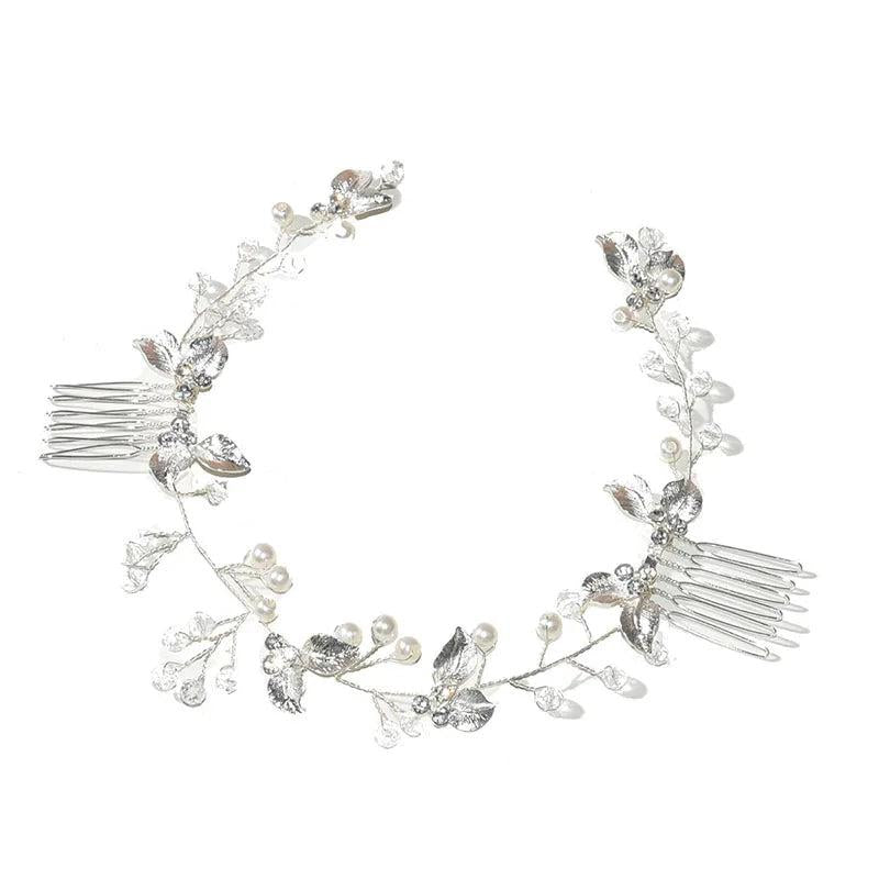 Crystal Pearls Flower Bridal Headband Hair comb Wedding Hair Accessories