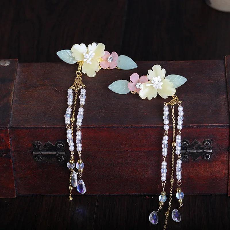Antique Flower Tassel Hairpin Hanfu Hair Clip Traditional Headdress