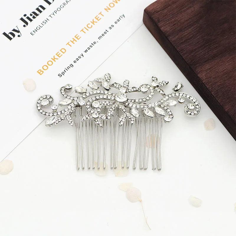 Rhinestone Flower Bridal Wedding Hair Comb Silver Jewelry Hair Pins