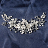 Crystal Headbands Silver Plated Flower Pearls Hairbands for Women Girls Wedding