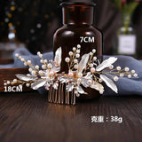 Golden Pearl Rhinestone Floral Hair Comb for Wedding Party