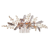 Golden Pearl Rhinestone Floral Hair Comb for Wedding Party
