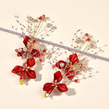 2pcs Red Flower Hair Clip Barrettes Bride Wedding Party Headdress Accessories