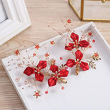2pcs Red Flower Hair Clip Barrettes Bride Wedding Party Headdress Accessories