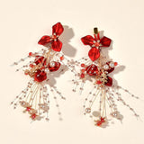 2pcs Red Flower Hair Clip Barrettes Bride Wedding Party Headdress Accessories