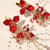 2pcs Red Flower Hair Clip Barrettes Bride Wedding Party Headdress Accessories