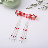 Vintage Hanfu Flower Pearl Long Tassel Hair Clip Women Hair Clip Hairpin