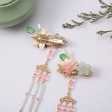 Vintage Hanfu Flower Pearl Long Tassel Hair Clip Women Hair Clip Hairpin