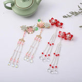 Vintage Hanfu Flower Pearl Long Tassel Hair Clip Women Hair Clip Hairpin
