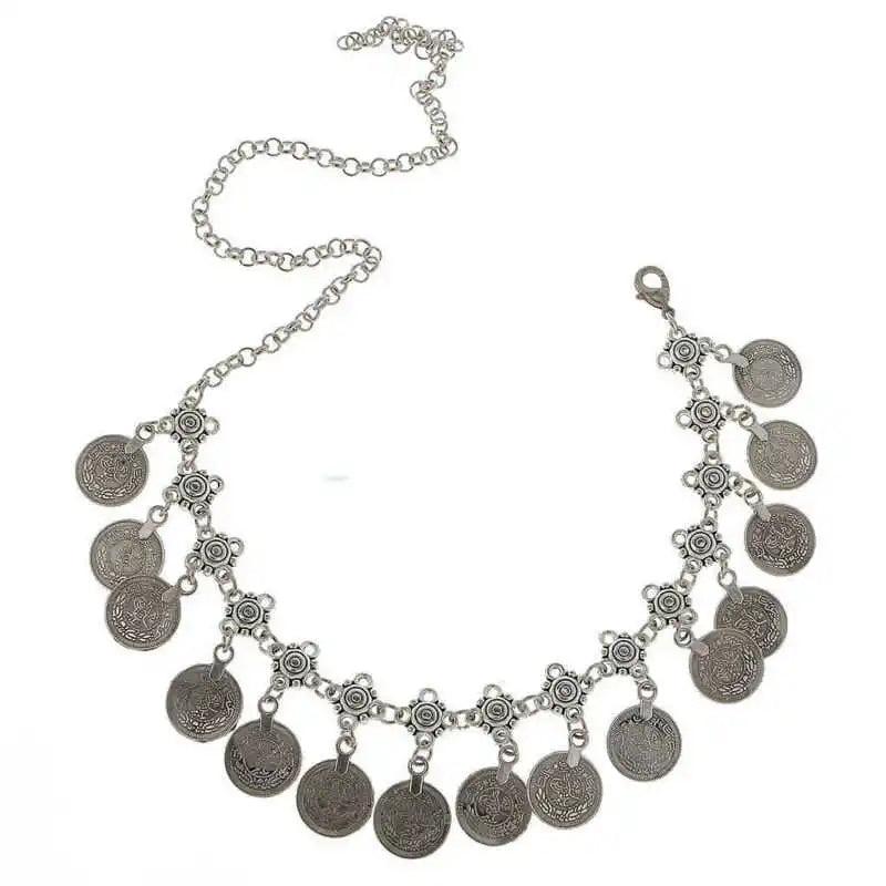 Bohemian Coins Tassel Head Chain Antique Silver Headwear