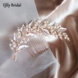 Efily Leaves Pearl Hair Comb Clips Wedding Bridal Headpiece