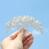 Efily Leaves Pearl Hair Comb Clips Wedding Bridal Headpiece