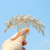 Efily Leaves Pearl Hair Comb Clips Wedding Bridal Headpiece