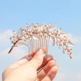 Efily Leaves Pearl Hair Comb Clips Wedding Bridal Headpiece