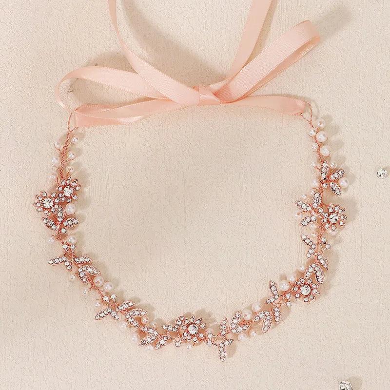 Crystal Pearl Flower Bridal Headband Hair Vine Wedding Hair Accessories