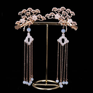 Chinese Style Flower Plant Hairpins Retro Tassel Headpieces for Women Girls