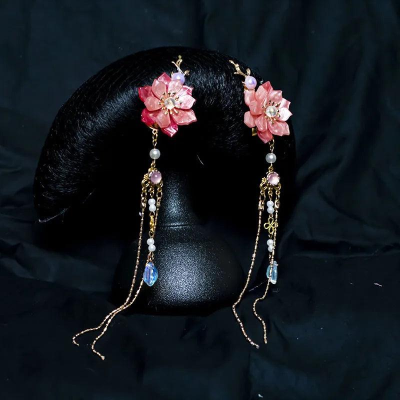 Antique Hanfu Flower Hairpin Tassel Hair Clip Women Headdress