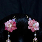Antique Hanfu Flower Hairpin Tassel Hair Clip Women Headdress