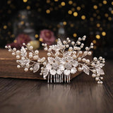 Silver Metal Hair Combs Flower Leaf Hairpins for Bride