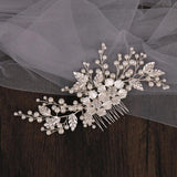 Silver Metal Hair Combs Flower Leaf Hairpins for Bride