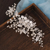 Silver Metal Hair Combs Flower Leaf Hairpins for Bride