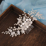 Silver Metal Hair Combs Flower Leaf Hairpins for Bride