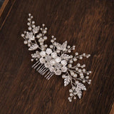 Silver Metal Hair Combs Flower Leaf Hairpins for Bride