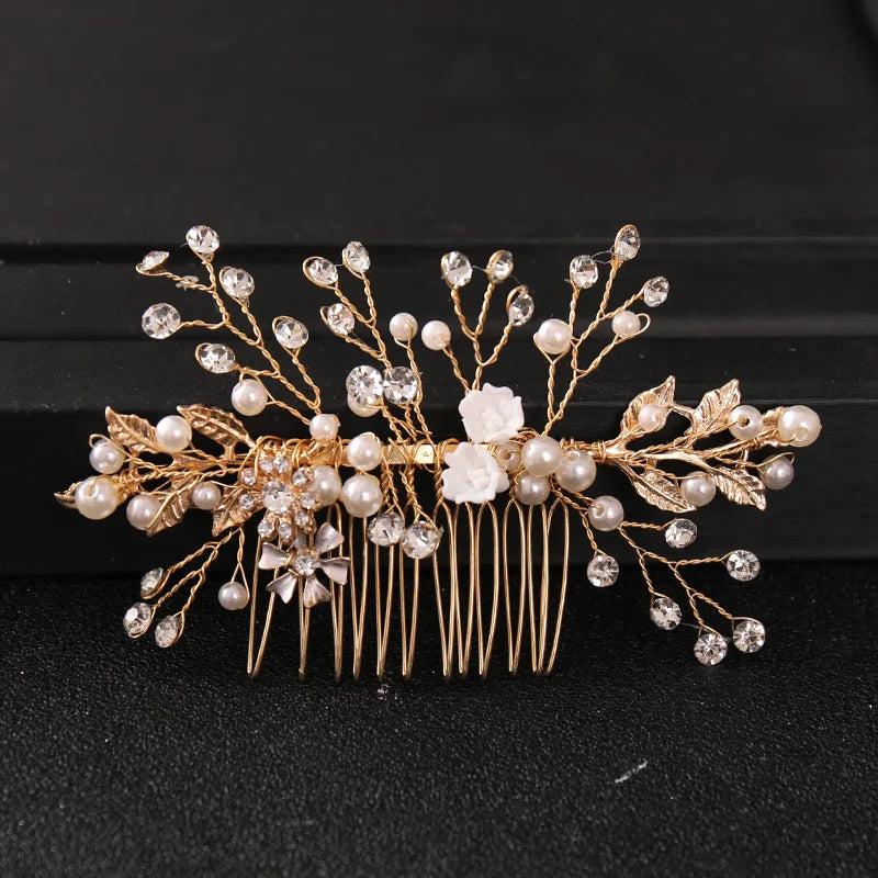 Crystal Pearl Flower Hair Comb Headband Bridal Hair Jewelry