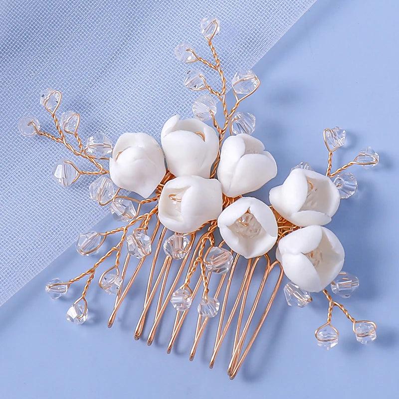 Crystal Bride Hair Accessories Soft Ceramics Flower Headband