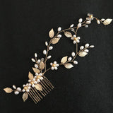 Golden Crystal Rhinestones Pearls Wedding Hair Comb