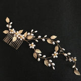 Golden Crystal Rhinestones Pearls Wedding Hair Comb