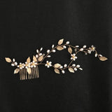 Golden Crystal Rhinestones Pearls Wedding Hair Comb