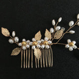 Golden Crystal Rhinestones Pearls Wedding Hair Comb