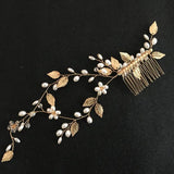 Golden Crystal Rhinestones Pearls Wedding Hair Comb