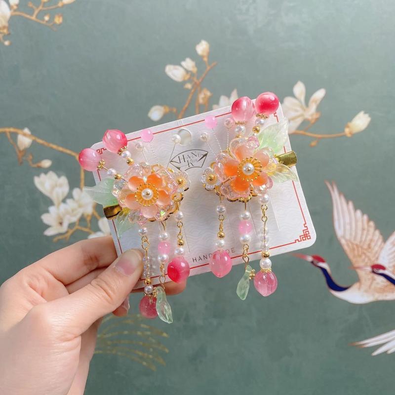 Chinese Style Peach Flower Hair Clip Women Hair Clip