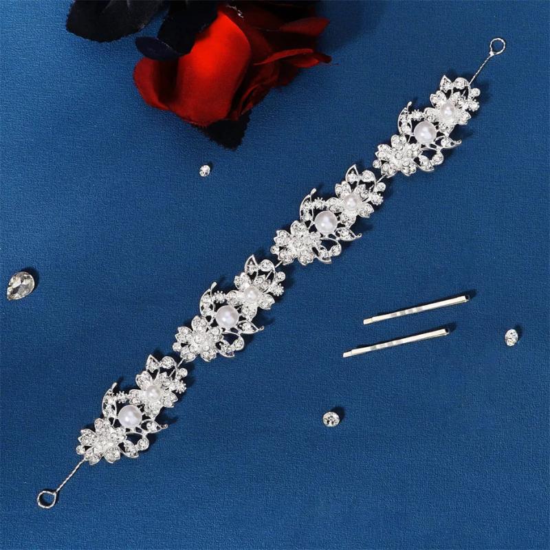 Efily Bridal Wedding Hair Accessories Silver Pearl Rhinestone Headband