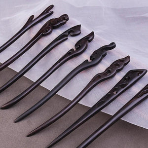 Vintage Real Ebony Wood Hair Sticks Women Chinese Hanfu Hair Jewelry