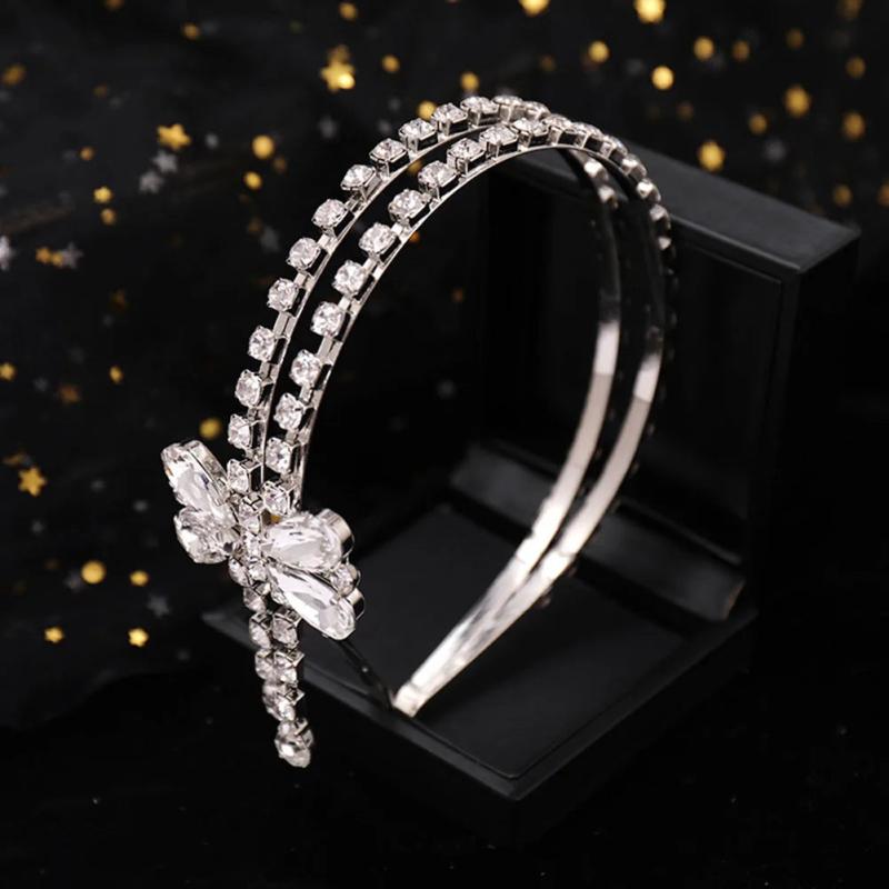 Bowknot Pendant Headbands Rhinestone Hairbands for Women Tiara Crown Bride