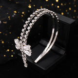 Bowknot Pendant Headbands Rhinestone Hairbands for Women Tiara Crown Bride