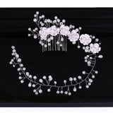AiliBride Long Flower Pearl Hair Comb Bridal Hair Accessories