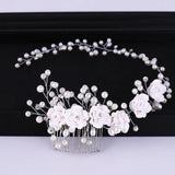 AiliBride Long Flower Pearl Hair Comb Bridal Hair Accessories