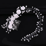 AiliBride Long Flower Pearl Hair Comb Bridal Hair Accessories