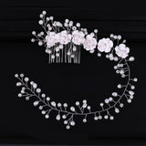 AiliBride Long Flower Pearl Hair Comb Bridal Hair Accessories