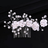 AiliBride Long Flower Pearl Hair Comb Bridal Hair Accessories