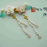 Ancient Flower Hair Clips Long Tessal Stone Hair Clips Bride Wedding Hanfu